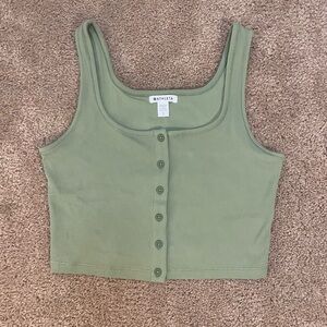 Athleta Sage Green Ribbed Button-Front Crop Half Moon Tank